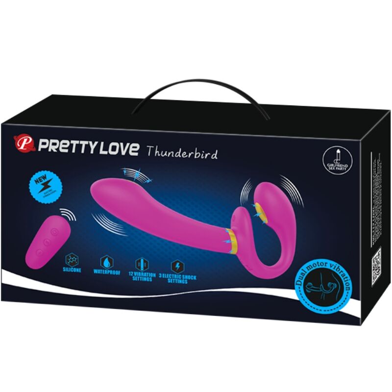 PRETTY LOVE - Thunderbird Double Strap-On Vibrator Afstandsbediening Paars