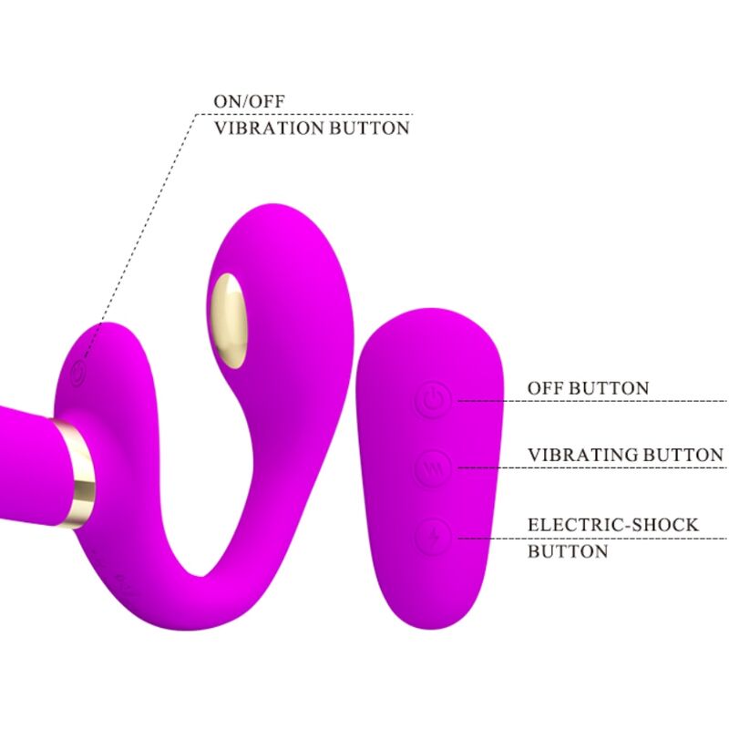 PRETTY LOVE - Thunderbird Double Strap-On Vibrator Afstandsbediening Paars