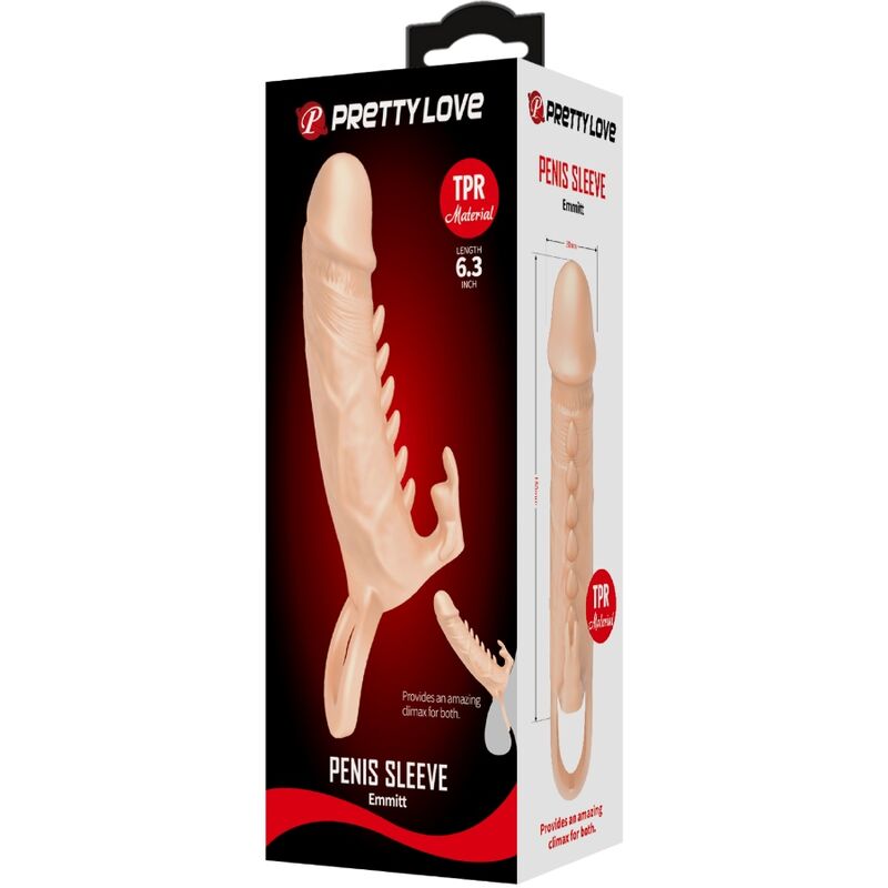 PRETTY LOVE - Emmit Penis Sleeve + Clitoris Stimulator Flesh