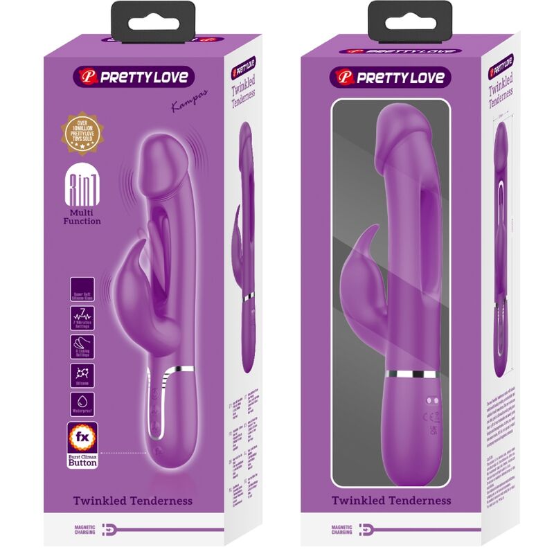 PRETTY LOVE - Kampas 3 In 1 Multifunction Rabbit Vibrator  Paars
