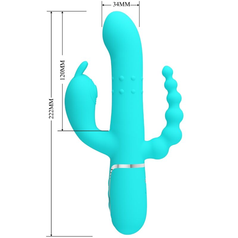 PRETTY LOVE - Cammy 4 In 1 Multifunction Tripple Rabbit Vibrator  Blue