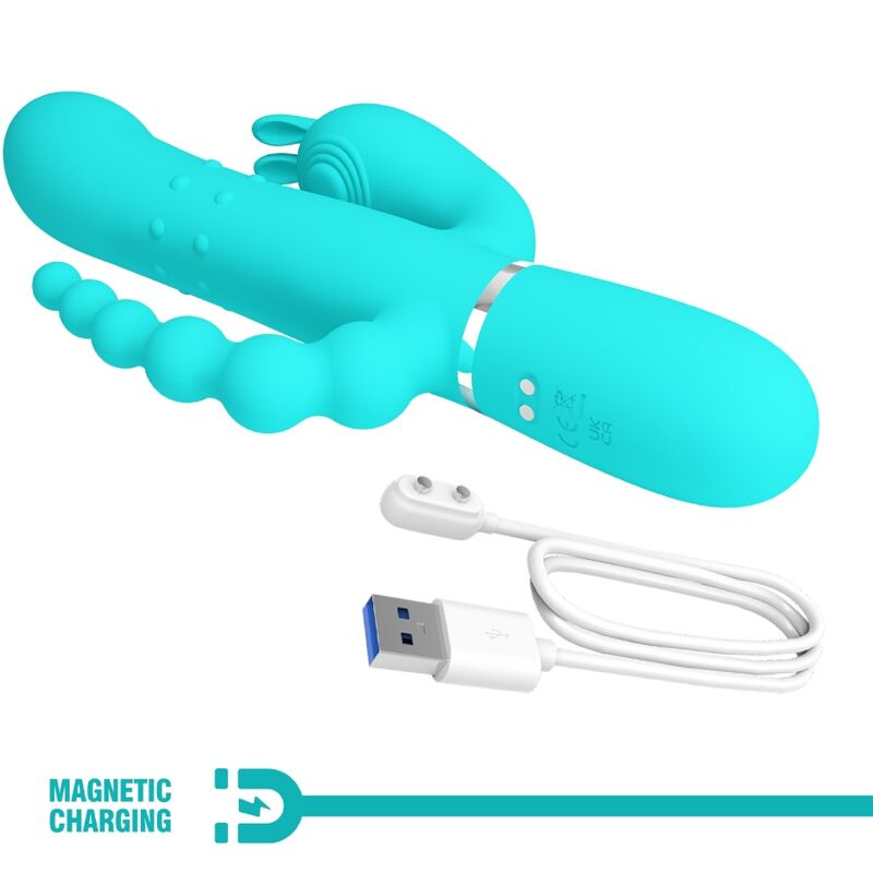 PRETTY LOVE - Cammy 4 In 1 Multifunction Tripple Rabbit Vibrator  Blue