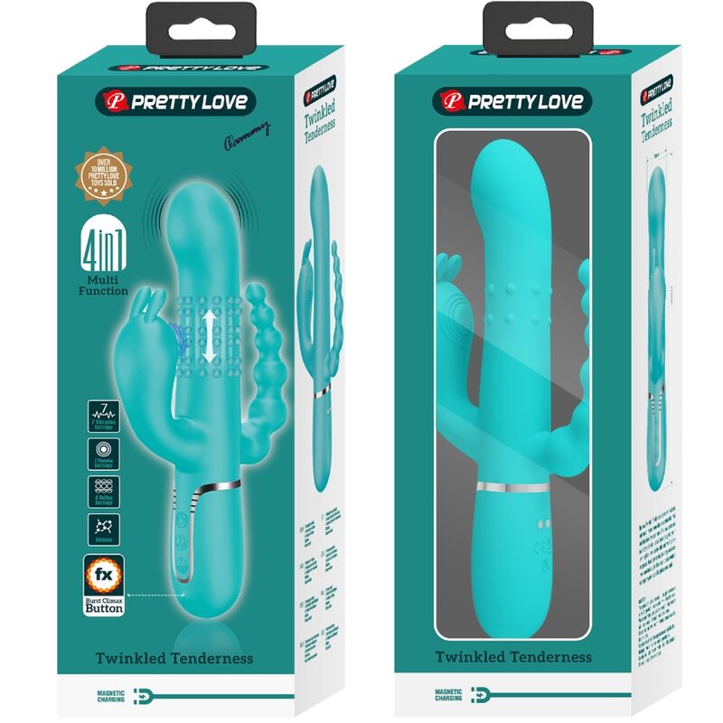 PRETTY LOVE - Cammy 4 In 1 Multifunction Tripple Rabbit Vibrator  Blue