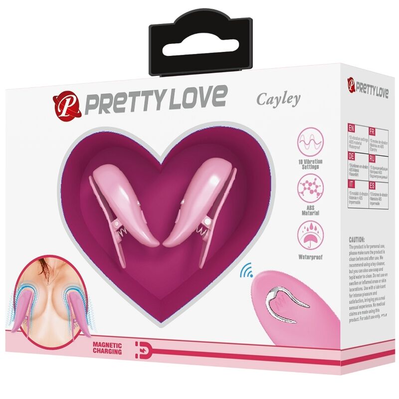 PRETTY LOVE - Cailey Nipple Clamps 10 Vibrations Afstandsbediening Roze