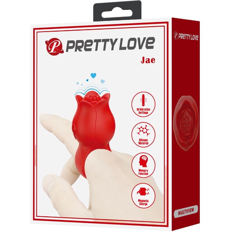 PRETTY LOVE - Jae Rose Shaped Finger Vibrator 10 Vibrations Red
