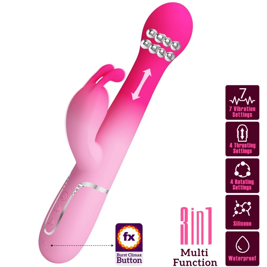 PRETTY LOVE - Dejon 3 In 1 Multifunction Rabbit Vibrator Pink