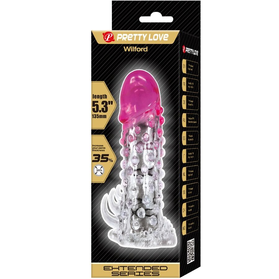 PRETTY LOVE - Wilford Realistic Enlargement Sheath With Embossed Penis Pink