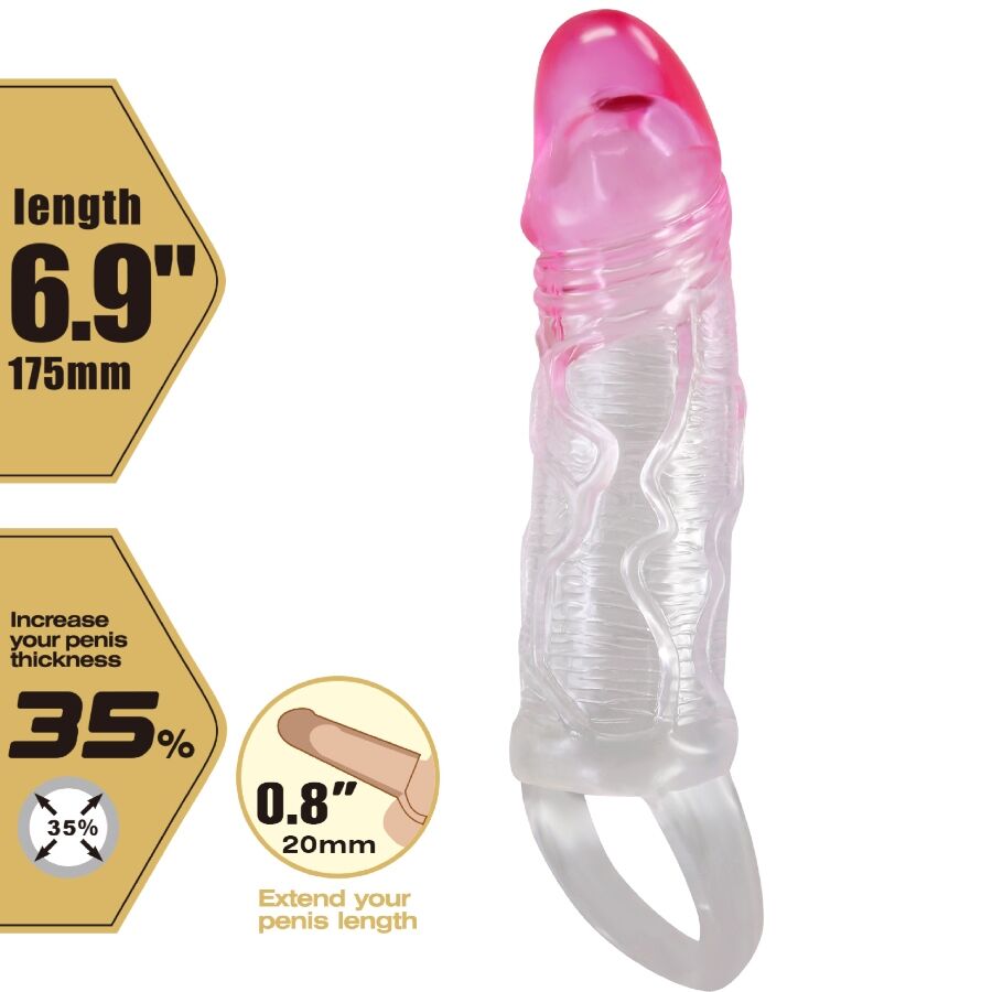 PRETTY LOVE - Odes Realistic 2 Cm Enlargement Sheath For Penis Pink