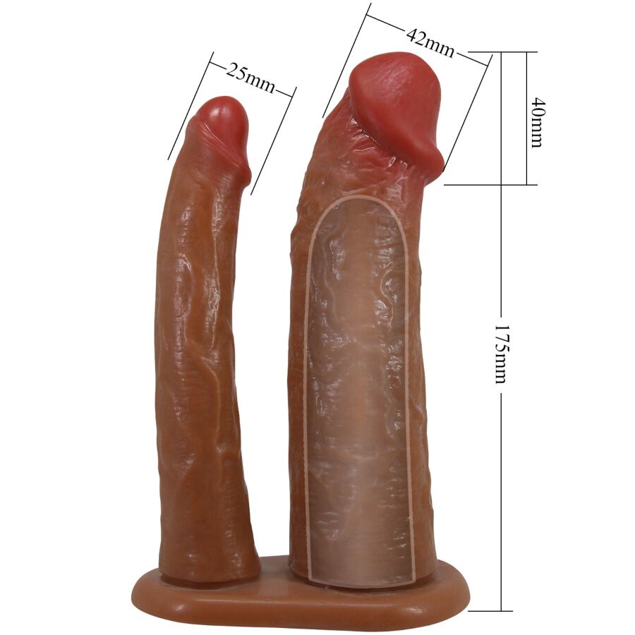 PRETTY LOVE - Yairon Double Penis Sleeve With 4 Cm Extension Mulatto