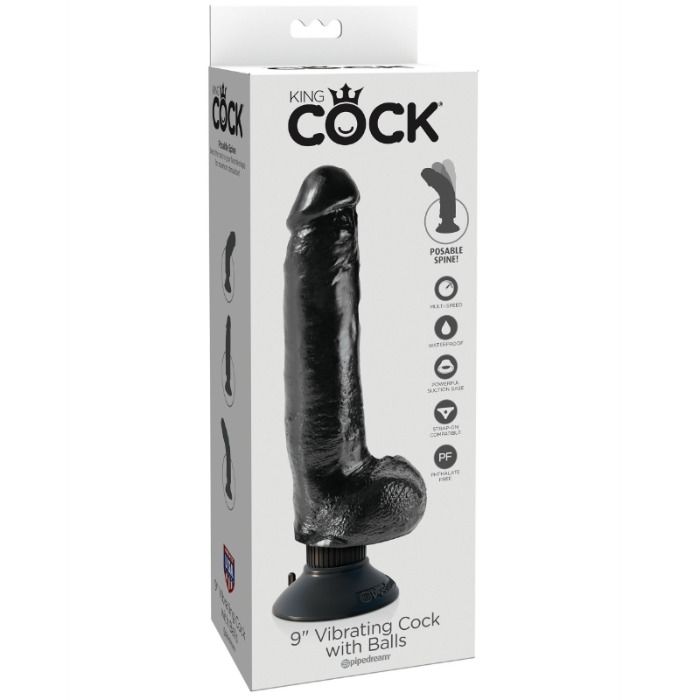 King Cock - Vibrerende Dildo Met Testikels 23 cm Zwart
