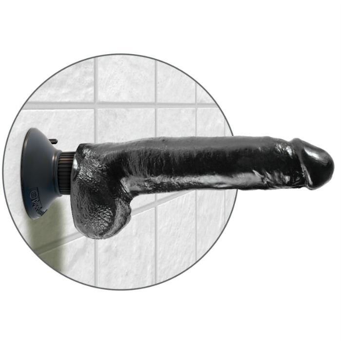 King Cock - Vibrerende Dildo Met Testikels 23 cm Zwart