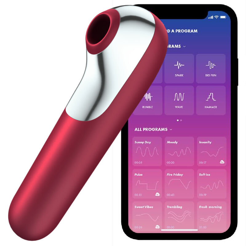 SATISFYER - Dual Love Vibrator And Suctioner With Pulsed Air Red